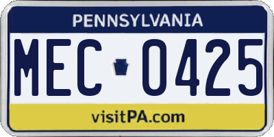 PA license plate MEC0425
