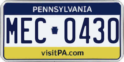 PA license plate MEC0430