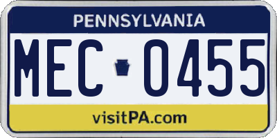 PA license plate MEC0455