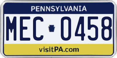 PA license plate MEC0458