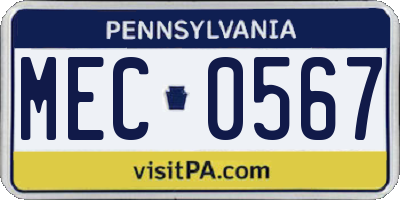 PA license plate MEC0567