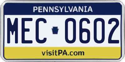 PA license plate MEC0602