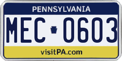 PA license plate MEC0603