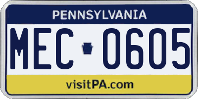 PA license plate MEC0605