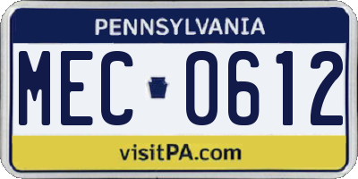 PA license plate MEC0612