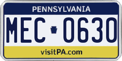 PA license plate MEC0630