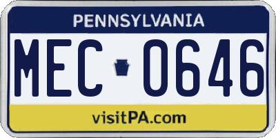 PA license plate MEC0646