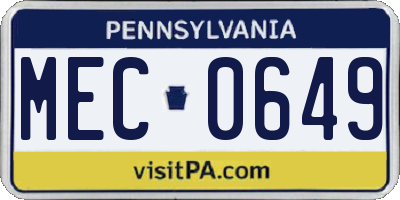 PA license plate MEC0649