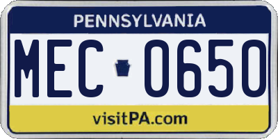PA license plate MEC0650