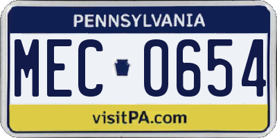 PA license plate MEC0654