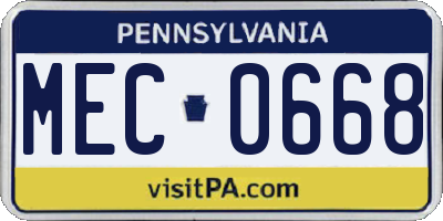 PA license plate MEC0668