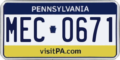 PA license plate MEC0671
