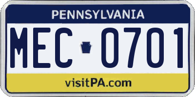 PA license plate MEC0701