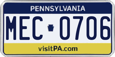 PA license plate MEC0706