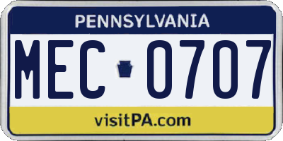 PA license plate MEC0707