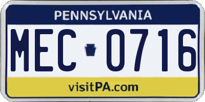 PA license plate MEC0716