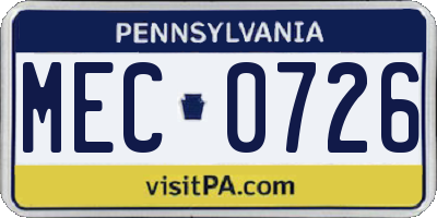 PA license plate MEC0726