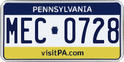 PA license plate MEC0728