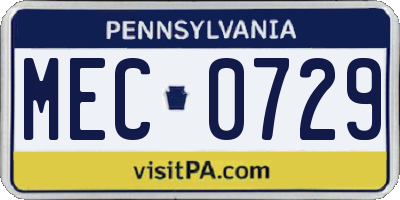 PA license plate MEC0729