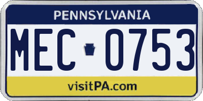 PA license plate MEC0753