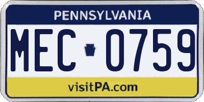 PA license plate MEC0759