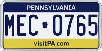 PA license plate MEC0765