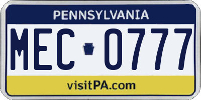 PA license plate MEC0777
