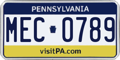 PA license plate MEC0789