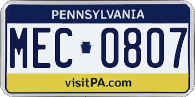 PA license plate MEC0807
