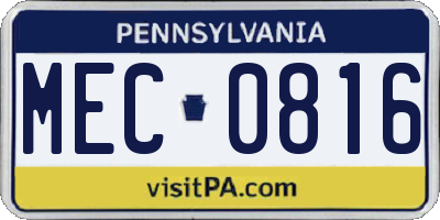 PA license plate MEC0816