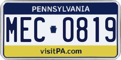 PA license plate MEC0819