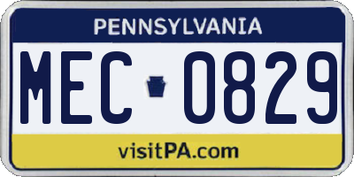 PA license plate MEC0829