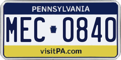 PA license plate MEC0840