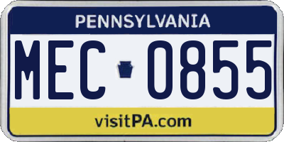PA license plate MEC0855