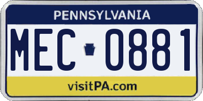 PA license plate MEC0881