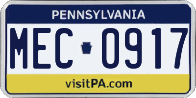 PA license plate MEC0917