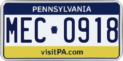 PA license plate MEC0918