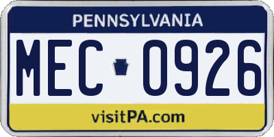PA license plate MEC0926