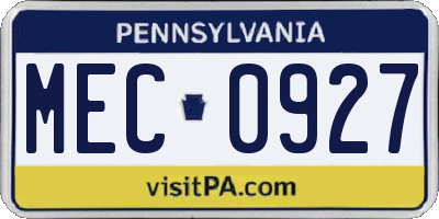 PA license plate MEC0927