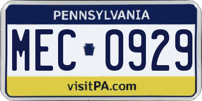 PA license plate MEC0929