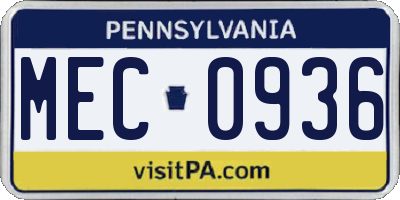 PA license plate MEC0936