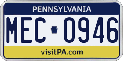 PA license plate MEC0946