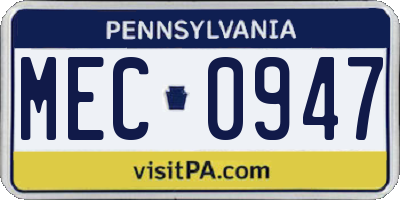PA license plate MEC0947