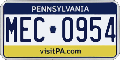 PA license plate MEC0954