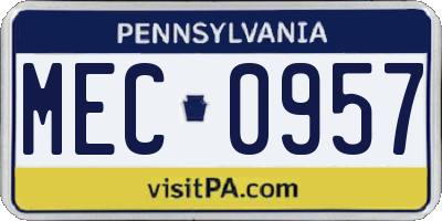 PA license plate MEC0957