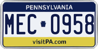 PA license plate MEC0958