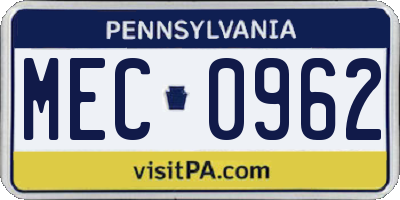 PA license plate MEC0962