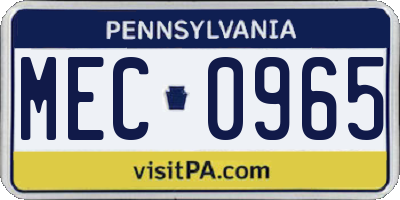 PA license plate MEC0965