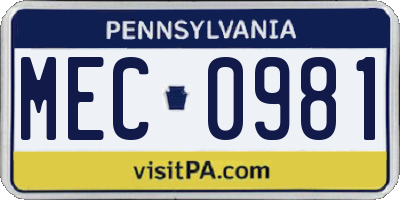 PA license plate MEC0981
