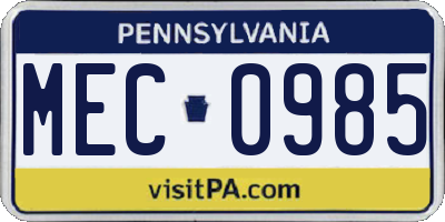 PA license plate MEC0985